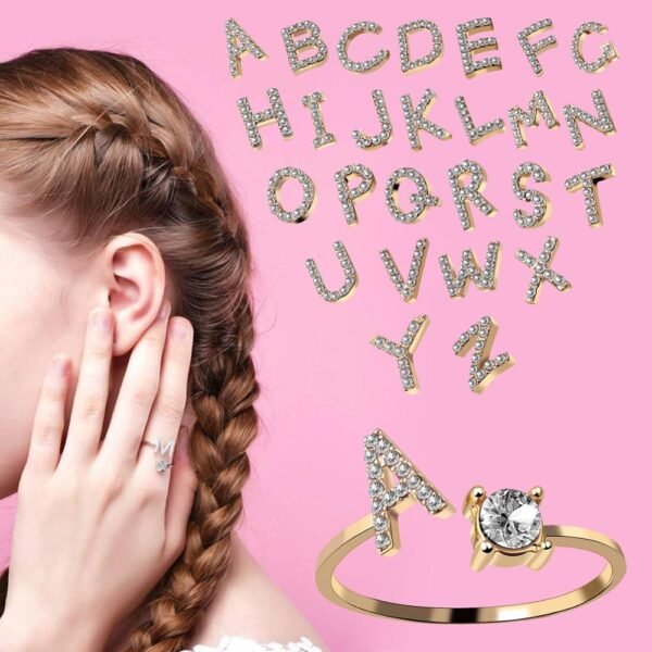 Adjustable Women's Letter Ring in Silver and Gold - Image 7